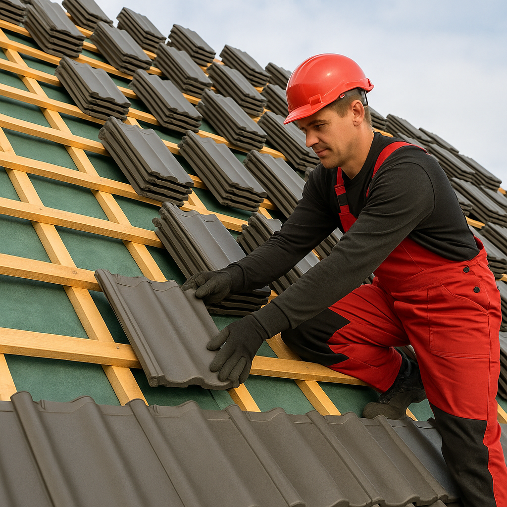 modern roof installation with tiles